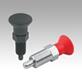 Indexing plungers, steel or stainless steel, with plastic mushroom grip and extended indexing pin, no locking slot or locknut