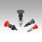 Indexing plungers, steel or stainless steel with plastic mushroom grip and extended indexing pin