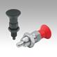 Indexing plungers, steel or stainless steel with plastic mushroom grip, extended indexing pin and locknut
