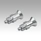 Indexing plungers, stainless steel, short version with stainless steel mushroom grip and locking slot