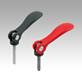 Cam levers, aluminium with external thread, plastic thrust washer and steel or stainless steel stud