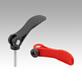 Cam levers, plastic with internal or external thread, plastic thrust washer and steel or stainless steel stud