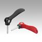 Cam levers, aluminium, adjustable with external thread, plastic thrust washer and steel or stainless steel stud