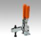Toggle clamps vertical with safety interlock with flat foot and adjustable clamping spindle