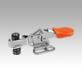 Toggle clamps mini horizontal with flat foot and adjustable clamping spindle