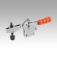 Toggle clamps horizontal with straight foot and adjustable clamping spindle