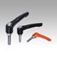 Clamping levers, die-cast zinc with external thread and protective cap, threaded pin stainless steel