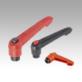 Clamping levers with push button, internal thread