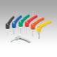 Clamping levers, plastic with external thread, threaded insert blue passivated steel