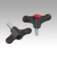 Wing grips, plastic with cap, threaded inserts steel or stainless steel, with external thread
