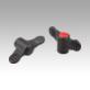 Wing grips, plastic with cap, threaded inserts steel or stainless steel, with internal thread