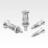 Indexing plungers, stainless steel with stainless steel mushroom grip and extended locking pin