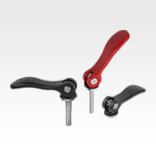 Cam levers, aluminium with internal or external thread, plastic thrust washer and steel or stainless steel stud