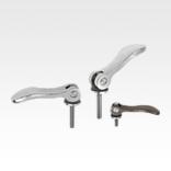 Cam levers, stainless steel, adjustable with external thread, plastic thrust washer and stainless steel stud