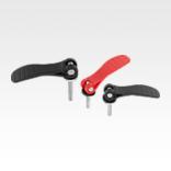 Cam levers, plastic, adjustable with external thread, plastic thrust washer and steel or stainless steel stud