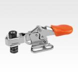 Toggle clamps mini horizontal with flat foot and adjustable clamping spindle
