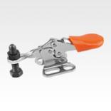 Toggle clamps mini horizontal with flat foot and fixed clamping spindle
