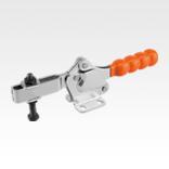 Toggle clamps horizontal with flat foot and adjustable clamping spindle
