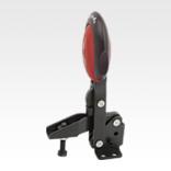 Toggle clamps vertical with safety interlock with flat foot and adjustable clamping spindle