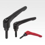 Clamping levers, steel with external thread, threaded pin black oxidised steel