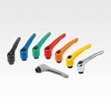 Clamping levers, die-cast zinc with internal thread, threaded insert black oxidised steel