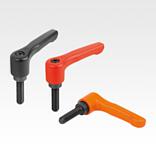 Clamping levers, die-cast zinc, flat with external thread, threaded pin black oxidised steel