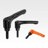 Clamping levers, die-cast zinc, flat with external thread, threaded pin black oxidised steel