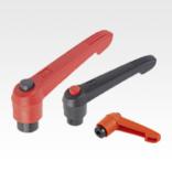 Clamping levers with push button, internal thread