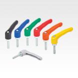 Clamping levers, plastic with external thread, threaded insert blue passivated steel