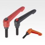 Clamping levers with push button, external thread