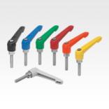 Clamping levers with plastic handle, external thread, steel parts stainless steel