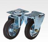 Sheet steel swivel and fixed castors with solid rubber tyres, standard version 