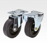 Sheet steel swivel and fixed castors with vulcanised-on elastic solid rubber tyres, standard version