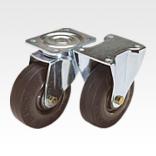 Steel plate swivel and fixed castors with steel wire reinforced elastic solid rubber tyres, heavy duty version