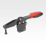 Toggle clamps horizontal with safety interlock with straight foot and adjustable clamping spindle