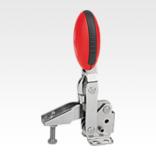 Toggle clamps vertical with flat foot and adjustable clamping spindle, stainless steel