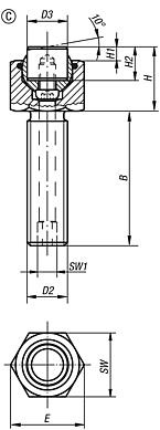 Pendelauflagen verstellbar, mit O-Ring und auswechselbaren Einsätzen, Form C, Stahleinsatz abgeflacht, plan