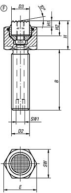 Pendelauflagen verstellbar, mit O-Ring und auswechselbaren Einsätzen, Form F, Gripper abgeflacht, mit Riffelung