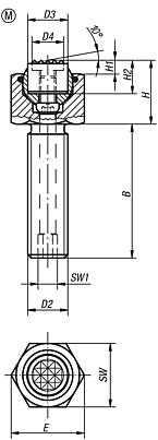 Pendelauflagen verstellbar, mit O-Ring und auswechselbaren Einsätzen, Form M, Gripper abgeflacht, mit Riffelung aus Hartmetall