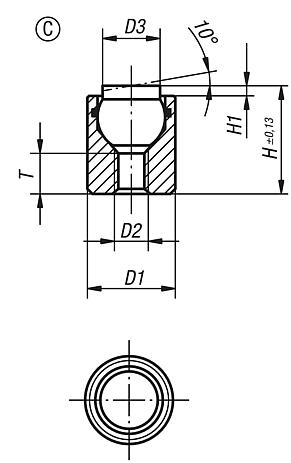 Pendelauflagen mit O-Ring, Form C, Stahlkugel abgeflacht, plan