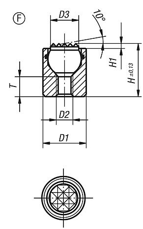 Pendelauflagen mit O-Ring, Form F, Stahlkugel abgeflacht, mit Riffelung