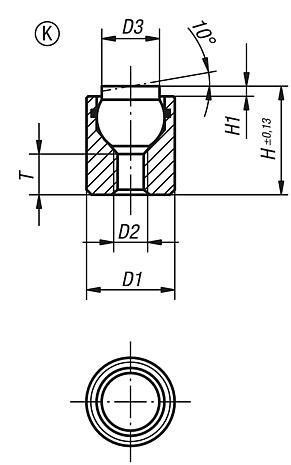 Pendelauflagen mit O-Ring, Form K, POM-Kugel abgeflacht, plan