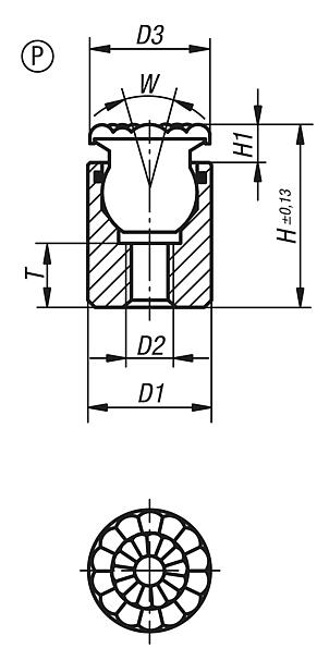Pendelauflagen mit O-Ring, Form P, Edelstahlkugel mit Polyurethan-Oberfläche