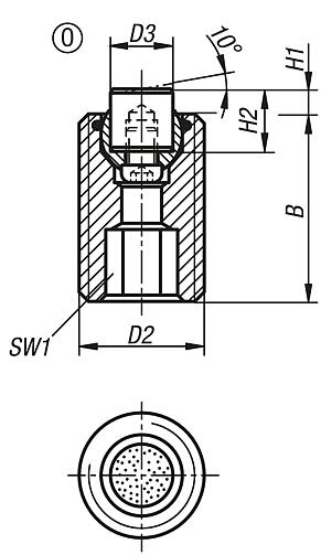 Pendelauflagen verstellbar, mit O-Ring, auswechselbaren Einsätzen und Innensechskant, Form O, Edelstahleinsatz mit Diamant-Oberfläche