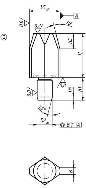 Flattened locating pins, Form C 