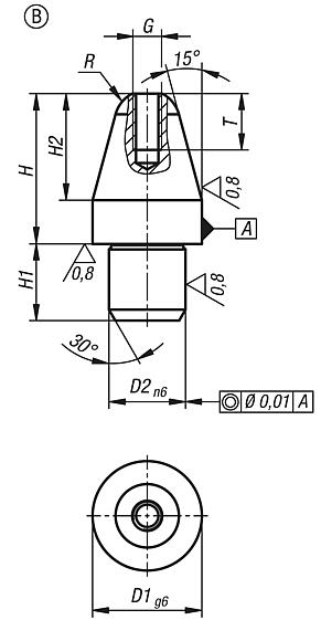 Aufnahmebolzen mit Innengewinde, Form B, zylindrisch 