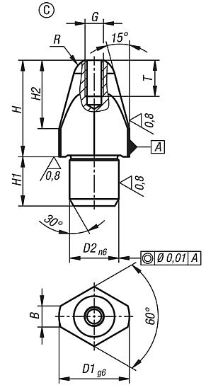 Aufnahmebolzen mit Innengewinde, Form C, abgeflacht