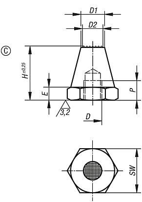 Auflagebolzen Stahl, Form C Riffelfläche