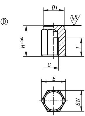 Positionsfüße mit Innengewinde und Planfläche, Form D 