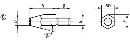 Füße mit Gewindezapfen, Form B mit Hartmetallspitzen